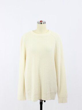 Aritzia WILFRED Maria Ivory Wool Cotton Knit Oversized Crew Neck Sweater, Size S